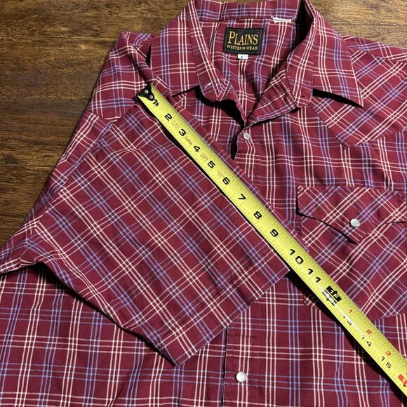 Plains Western Wear Red Mens Pearl Snap Button Down Short Sleeve Shirt Size L - Picture 10 of 10